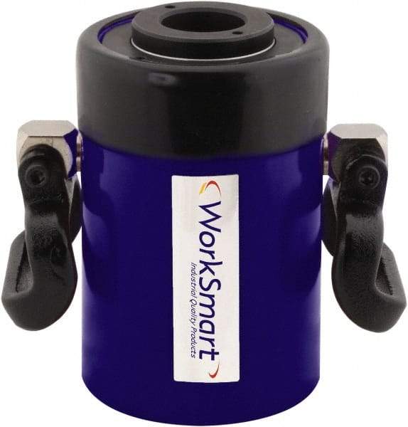 Value Collection - 60 Ton, 3" Stroke, 39.1 Cu In Oil Capacity, Portable Hydraulic Hollow Hole Cylinder - 13.05 Sq In Effective Area, 9.77" Lowered Ht., 12.77" Max Ht., 4.08" Cyl Bore Diam, 3.66" Plunger Rod Diam, 10,000 Max psi - Exact Tool & Supply