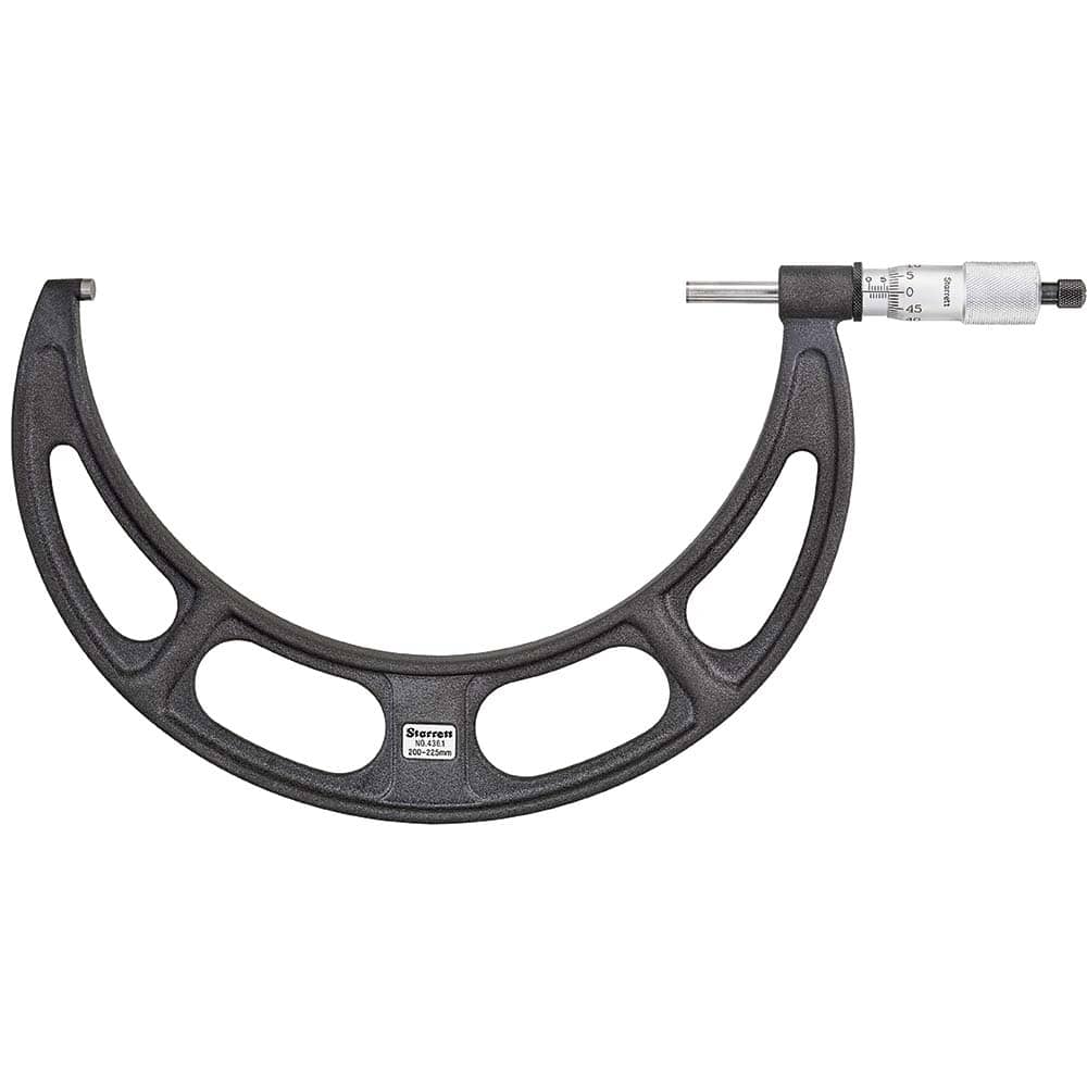 Starrett - Mechanical Outside Micrometers; Minimum Measurement (mm): 200 ; Maximum Measurement (mm): 225 ; Graduation (mm): 0.01 ; Features: Starrett Satin Chrome Finish - No Glare - Exact Tool & Supply