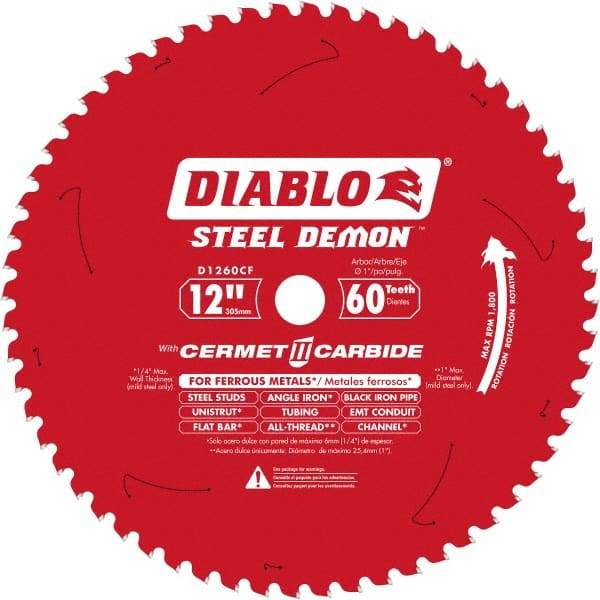 Freud - 12" Blade Diam, 60 Teeth, Carbide-Tipped Cold Saw Blade - 1" Arbor Hole Diam, 0.071" Blade Thickness - Exact Tool & Supply