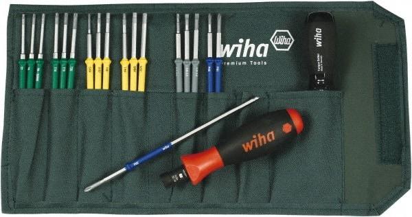 Wiha - 20 Piece, 1/4" Drive Screwdriver Bit Set - #0, #1 & #2 Phillips, 5/64 to 5/32" Hex, T7 to T20 Torx, 2.5, 3.5 & 4mm Slotted - Exact Tool & Supply