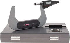 SPI - 4 to 5" Range, 0.00005" Resolution, Standard Throat IP54 Electronic Outside Micrometer - 0.00024" Accuracy, Friction Thimble, Carbide-Tipped Face, LR44 Battery, Includes NIST Traceable Certification of Inspection - Exact Tool & Supply