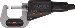 SPI - 7 to 8" Range, 0.00005" Resolution, Standard Throat IP54 Electronic Outside Micrometer - 0.00028" Accuracy, Friction Thimble, Carbide-Tipped Face, LR44 Battery, Includes NIST Traceable Certification of Inspection - Exact Tool & Supply