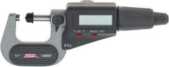 SPI - 0 to 1" Range, 0.00005" Resolution, Standard Throat IP54 Electronic Outside Micrometer - 0.00016" Accuracy, Friction Thimble, Carbide-Tipped Face, LR44 Battery, Includes NIST Traceable Certification of Inspection - Exact Tool & Supply