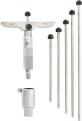 SPI - 0 to 150mm Range, 6 Rod, Mechanical Depth Micrometer - Ratchet Stop Thimble, 100mm Base Length, 0.01mm Graduation, 4.5mm Rod Diam - Exact Tool & Supply