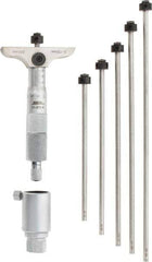SPI - 0 to 150mm Range, 6 Rod, Mechanical Depth Micrometer - Ratchet Stop Thimble, 63mm Base Length, 0.01mm Graduation, 4.5mm Rod Diam - Exact Tool & Supply