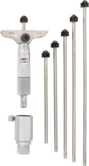 SPI - 0 to 6" Range, 6 Rod, Mechanical Depth Micrometer - Ratchet Stop Thimble, 2-1/2" Base Length, 0.001" Graduation, 4.5mm Rod Diam - Exact Tool & Supply