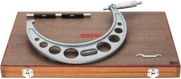 SPI - 7 to 8" Range, 0.0001" Graduation, Mechanical Outside Micrometer - Ratchet Stop Thimble, 4.61" Throat Depth, Accurate to 0.0002" - Exact Tool & Supply