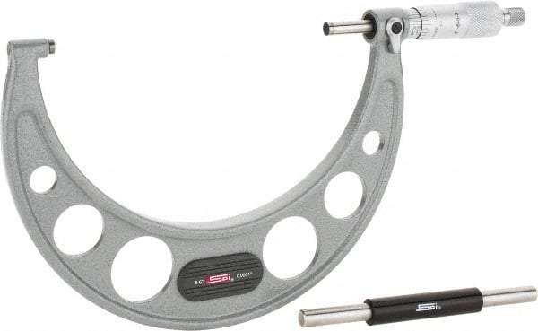SPI - 5 to 6" Range, 0.0001" Graduation, Mechanical Outside Micrometer - Ratchet Stop Thimble, 3.35" Throat Depth, Accurate to 0.0002" - Exact Tool & Supply
