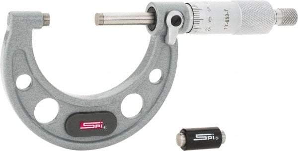 SPI - 25 to 50mm Range, 0.01mm Graduation, Mechanical Outside Micrometer - Ratchet Stop Thimble, 38mm Throat Depth, Accurate to 0.004mm - Exact Tool & Supply
