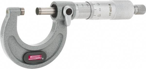 SPI - 0 to 25mm Range, 0.01mm Graduation, Mechanical Outside Micrometer - Ratchet Stop Thimble, 28mm Throat Depth, Accurate to 0.004mm - Exact Tool & Supply