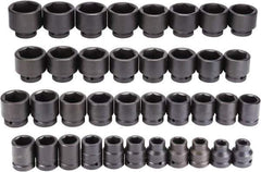 Proto - 37 Piece 1" Drive Black Finish Impact Socket Set - 6 Points, 3/4" to 3" Range, Inch Measurement Standard - Exact Tool & Supply
