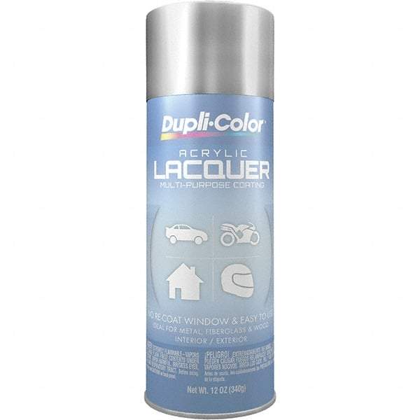 Dupli-Color - Silver Metallic, Metallic, Lacquer Spray Paint - 12 to 14 Sq Ft per Can, 12 oz Container - Exact Tool & Supply