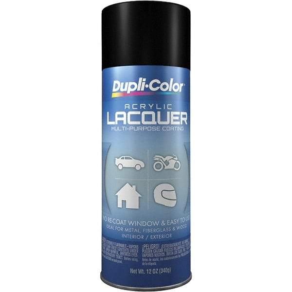 Dupli-Color - Black, Flat, Lacquer Spray Paint - 12 to 14 Sq Ft per Can, 12 oz Container - Exact Tool & Supply