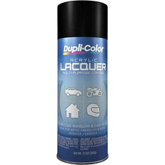 Dupli-Color - Black, Flat, Lacquer Spray Paint - 12 to 14 Sq Ft per Can, 12 oz Container - Exact Tool & Supply