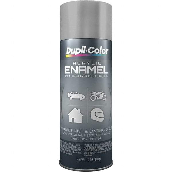 Dupli-Color - Medium Gray, Gloss, Acrylic Enamel Spray Paint - 12 to 14 Sq Ft per Can, 12 oz Container - Exact Tool & Supply