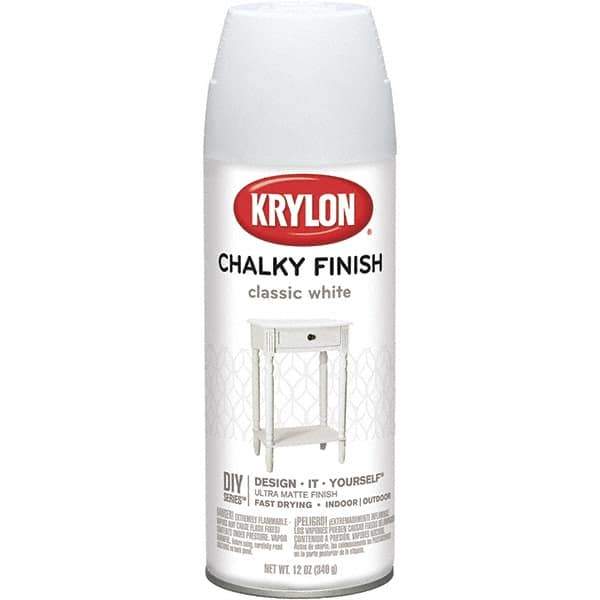 Krylon - White, Flat, Aerosol Spray Paint - 15 to 20 Sq Ft per Can, 12 oz Container - Exact Tool & Supply