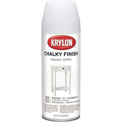 Krylon - White, Flat, Aerosol Spray Paint - 15 to 20 Sq Ft per Can, 12 oz Container - Exact Tool & Supply