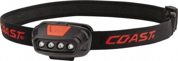 Coast Cutlery - White, Red LED Bulb, 130 Lumens, Hands-free Flashlight - Black, Red Plastic Body, 2 AAA Batteries Included - Exact Tool & Supply