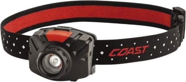 Coast Cutlery - White LED Bulb, 300 Lumens, Hands-free Flashlight - Black, Red Plastic Body, 3 AAA Batteries Included - Exact Tool & Supply