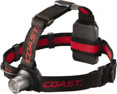 Coast Cutlery - White LED Bulb, 175 Lumens, Hands-free Flashlight - Black, Red Plastic Body, 3 AAA Batteries Included - Exact Tool & Supply