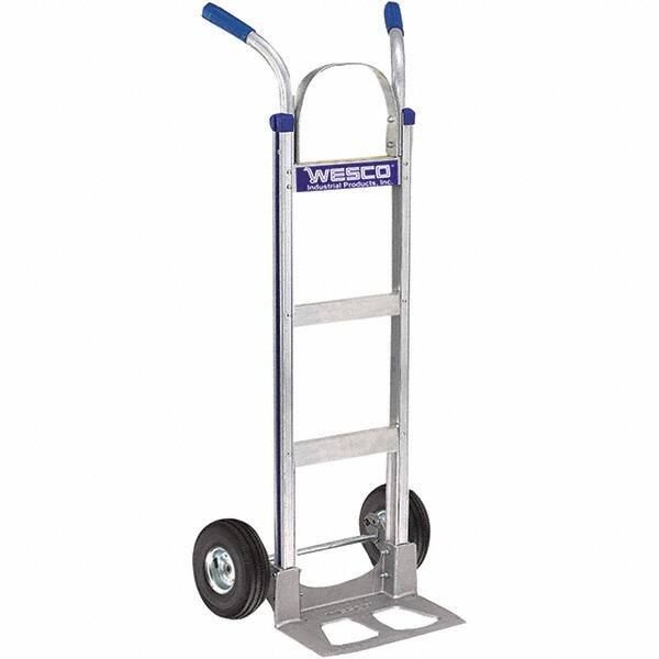 Wesco Industrial Products - 600 Lb Capacity 49" OAH Hand Truck - 14 x 7-1/2" Base Plate, Dual Handle, Aluminum, Full Pneumatic Wheels - Exact Tool & Supply