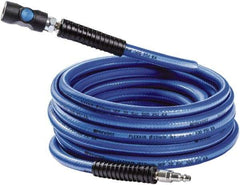 Prevost - 3/8" ID 50' Long Multipurpose Air Hose - Industrial Interchange Safety Coupler x Male Plug Ends, 300 Working psi, 5 to 140°F, 1/4" Fitting, Blue - Exact Tool & Supply