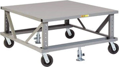 Little Giant - 3,600 Lb Capacity Steel Adjustable Height Pallet Stand - Steel Deck, 42" OAW, 48" Platform Length, Phenolic Casters - Exact Tool & Supply
