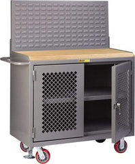 Little Giant - Mobile Bench Cabinet with Louvered Panel - Steel, Fixed Leg, Gray, 53-1/2" Long x 24" Deep x 43" High - Exact Tool & Supply