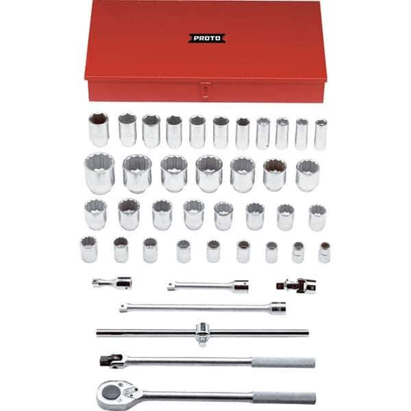 Proto - 42 Piece 3/4" Drive Chrome Finish Deep Well Socket Set - 6, 12 Points, 7/8" to 2-3/8" Range, Inch Measurement Standard - Exact Tool & Supply