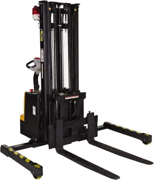 Vestil - 1,500 Lb Capacity, 118" Lift Height, Battery Powered Stacker - 2-1/2" Lowered Height, 36-1/4" Fork Length, 48" Overall Width - Exact Tool & Supply