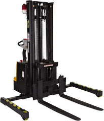 Vestil - 1,500 Lb Capacity, 118" Lift Height, Battery Powered Stacker - 2-1/2" Lowered Height, 36-1/4" Fork Length, 48" Overall Width - Exact Tool & Supply