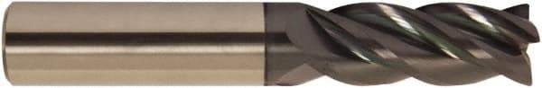 Accupro - 1", 2" LOC, 1" Shank Diam, 4" OAL, 4 Flute, Solid Carbide Square End Mill - Single End, AlTiCrN Finish, Spiral Flute, 38° Helix, Centercutting, Right Hand Cut, Right Hand Flute, Series HS - Exact Tool & Supply
