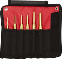 Mayhew - 12 Piece, 1/16 to 1/2", Pin Punch Set - Round Shank, Brass, Comes in Kit Bag - Exact Tool & Supply