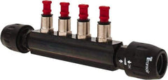 Transair - 7/8" ID, Plastic 4 Port 25mm Push-to-Connect Air Hose Manifold - 232 Max psi, 10-11/16" Long - Exact Tool & Supply