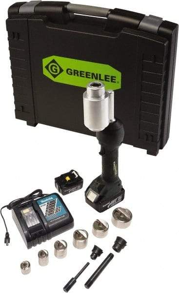 Greenlee - 15 Piece, 0.88 to 2.4165" Punch Hole Diam, Hydraulic Knockout Set - Round Punch, 10 Gage Stainless Steel, 10 Gage Mild Steel - Exact Tool & Supply