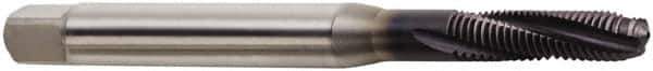 Seco - M10x1.50 Metric 3 Flute 6H Modified Bottoming Spiral Flute Tap - Powdered Metal, TiAlN Finish, 3-15/16" OAL, Right Hand Flute, Right Hand Thread, H6 - Exact Tool & Supply