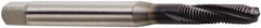 Seco - M10x1.50 Metric 3 Flute 6H Modified Bottoming Spiral Flute Tap - Powdered Metal, TiAlN Finish, 3-15/16" OAL, Right Hand Flute, Right Hand Thread, H6 - Exact Tool & Supply