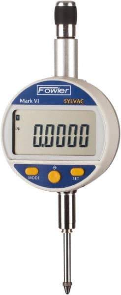Fowler - 0 to 25mm Range, 0.00005" Graduation, Electronic Drop Indicator - Center Lug Back, Accurate to 0.00016", Inch & Metric System, LCD Display - Exact Tool & Supply