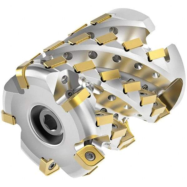 Kennametal - 28 Inserts, 2" Cut Diam, 3/4" Arbor Diam, 2.1415" Max Depth of Cut, Indexable Square-Shoulder Face Mill - 0° Lead Angle, 2-1/2" High, SNHJ1004.. Insert Compatibility, Through Coolant, Series HARVI Ultra 8X - Exact Tool & Supply