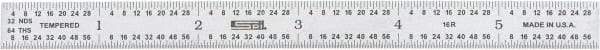 SPI - 6" Long, 1/100, 1/64, 1/50, 1/32" Graduation, Flexible Steel Rule - 16R Graduation Style, Satin Chrome Finish - Exact Tool & Supply