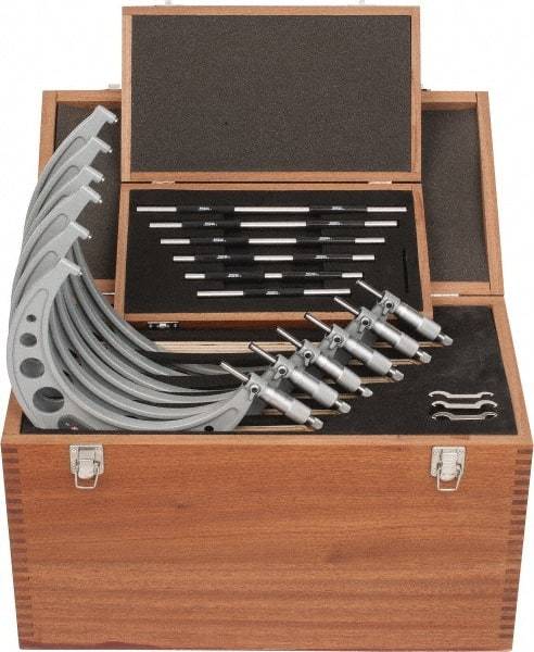 SPI - 6 to 12" Range, 6 Piece Mechanical Outside Micrometer Set - 0.0001" Graduation, 0.0002, 0.0003" Accuracy, Ratchet Stop Thimble - Exact Tool & Supply