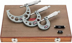 SPI - 0 to 3" Range, 3 Piece Mechanical Outside Micrometer Set - 0.0001" Graduation, 0.0001, 0.0002" Accuracy, Ratchet Stop Thimble - Exact Tool & Supply