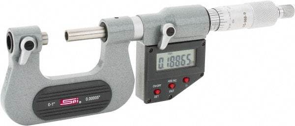 SPI - 0 to 25mm Range, Electronic Screw Thread Micrometer - Ratchet Stop Thimble, 0.00005" Graduation, 0.0001" Accuracy - Exact Tool & Supply