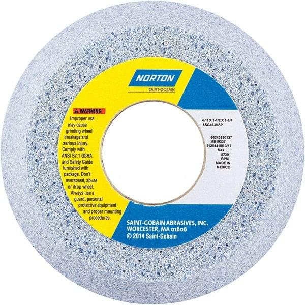 Norton - 4" Diam x 1-1/4" Hole x 1-1/2" Thick, I Hardness, 46 Grit Surface Grinding Wheel - Ceramic, Type 11, Coarse Grade, 5,730 Max RPM - Exact Tool & Supply
