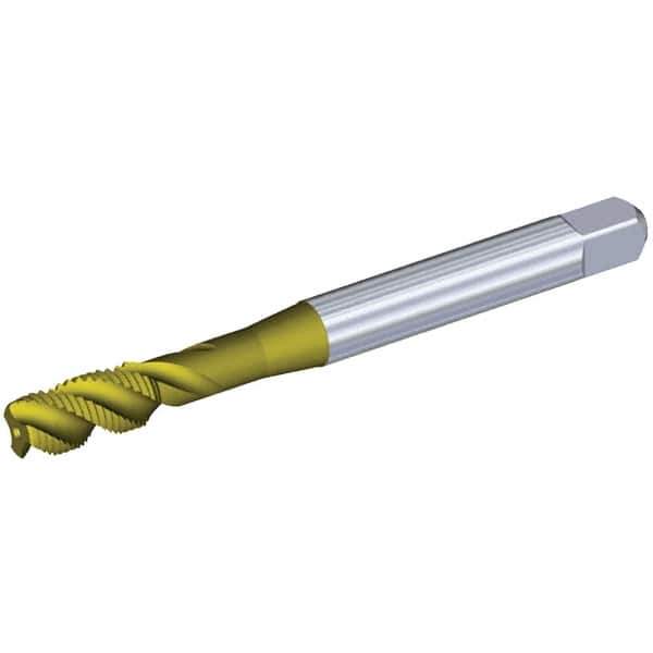 Kennametal - 3/8-16 UNC 3 Flute 3BX Modified Bottoming Spiral Flute Tap - Powdered Metal, TiCN/TiN Finish, 100mm OAL, Right Hand Flute, Right Hand Thread, Series T631 - Exact Tool & Supply