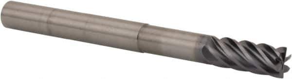 Kennametal - 3/8", 6 Flute, Single End, Solid Carbide, 0.015" Corner Radius End Mill - 4" OAL, 38° Helix, Right Hand Flute, 7/8" LOC, Right Hand Cut, 1-7/8" Extended Reach - Exact Tool & Supply