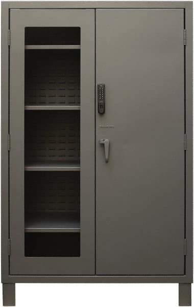 Durham - 4 Shelf Locking Storage Cabinet - Steel, 48" Wide x 24" Deep x 78" High, Gray - Exact Tool & Supply