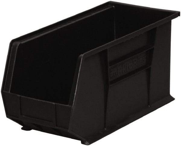Akro-Mils - 60 Lb. Load Capacity, 18" Deep, Black Polymer Hopper Stacking Bin - 9" High x 8-1/4" Wide x 18" Long - Exact Tool & Supply