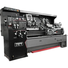 Jet - 17" Swing, 40" Between Centers, 230/460 Volt, Triple Phase Engine Lathe - 5MT Taper, 7-1/2 hp, 36 to 1,800 RPM, 3-1/8" Bore Diam, 44" Deep x 68" High x 94" Long - Exact Tool & Supply