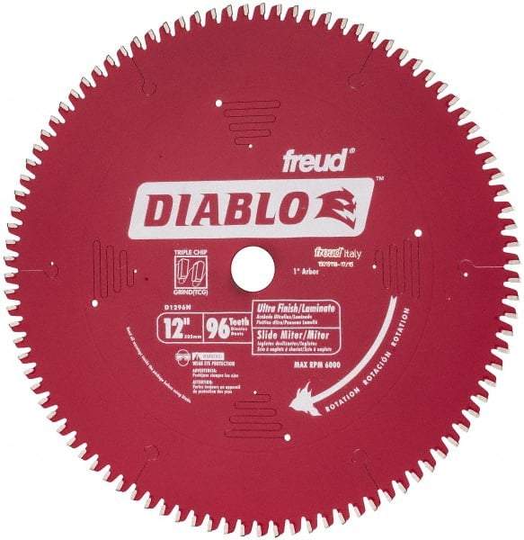 Freud - 12" Diam, 1" Arbor Hole Diam, 96 Tooth Wet & Dry Cut Saw Blade - Carbide-Tipped, Standard Round Arbor - Exact Tool & Supply